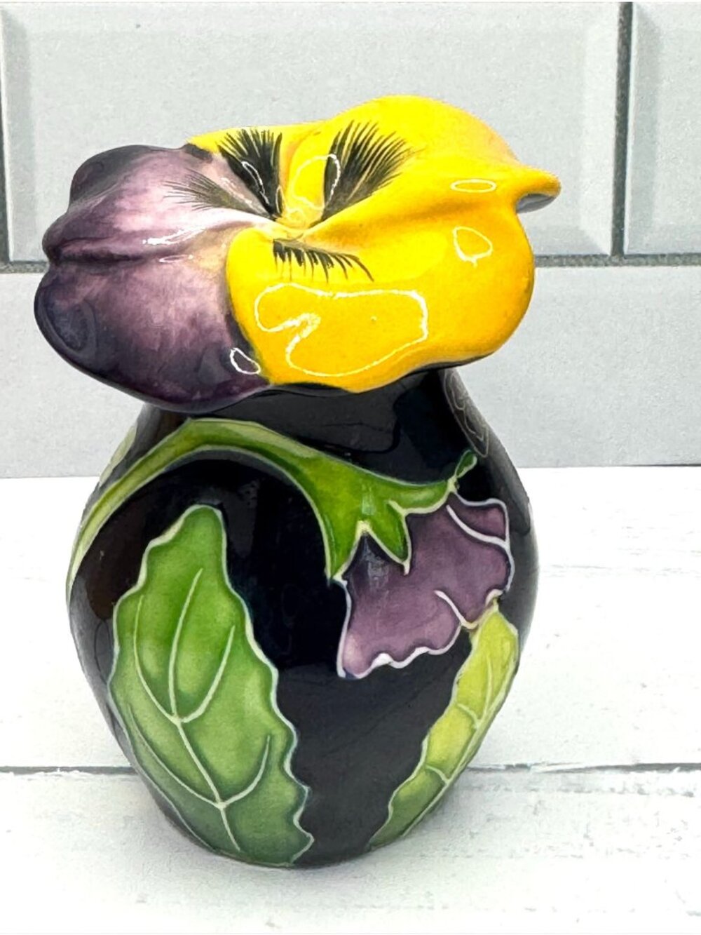 Blue Sky Corp Pansy Salt Shaker Purple Yellow Green 3" 2004 - Picture 6 of 6